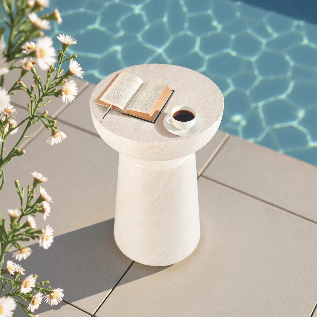 Outdoor Faux Stone Chalice Side Table | Wayfair North America
