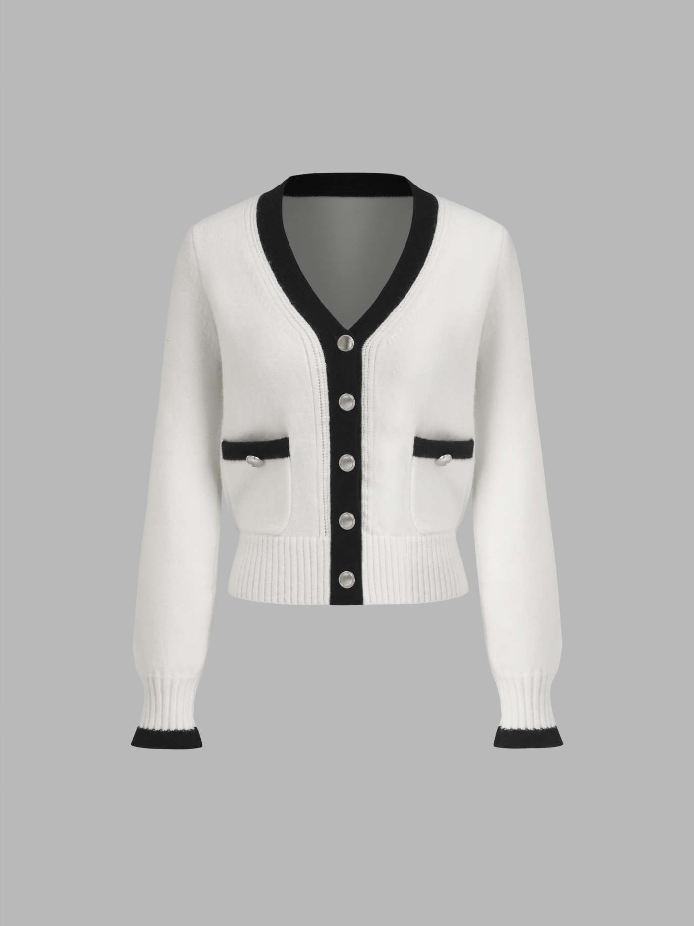 Knit Fabric Knit V-neck Contrasting Binding Cardigan For Daily Casual Date | Cider