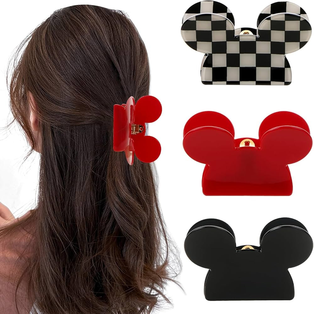 Hair Clip, 3Pcs Mouse Head Acrylic Hair Claw Clips for Thin Medium Curly Hair, Non-slip Hair Catc... | Amazon (US)