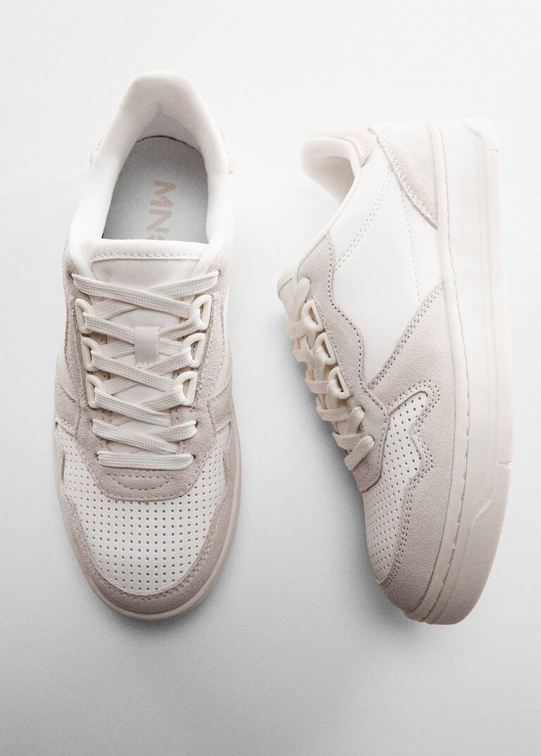 Panels leather sneakers -  Women | Mango United Kingdom | MANGO (UK)