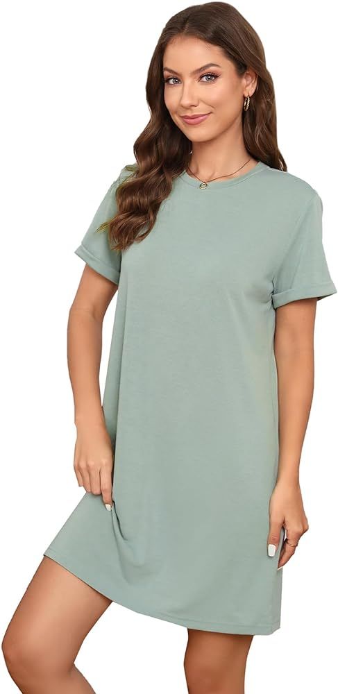Milumia Women's Casual Short T Shirt Dress Short Sleeve Straight Mini Tee Shirt Dress | Amazon (US)