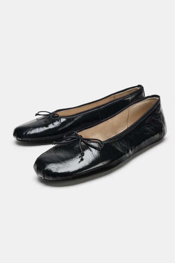 LEATHER BOW BALLET PUMPS | Zara UK