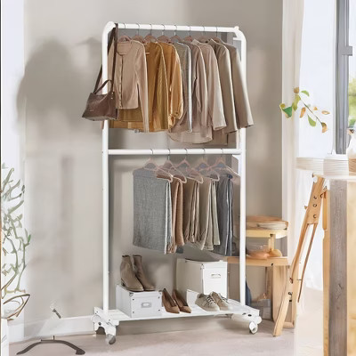SONGMICS 36" Clothes Rack with Wheels 44lb Load Capacity Garment Rack with Storage Shelf Clothing Rack for Bedroom White | Target