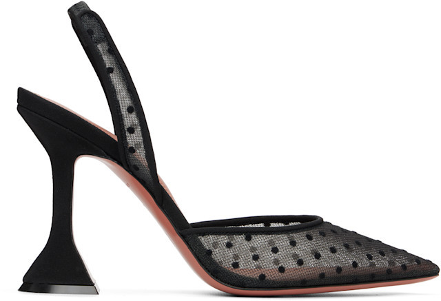 Amina Muaddi - Black Holli 95 Lace Sling Heels | SSENSE