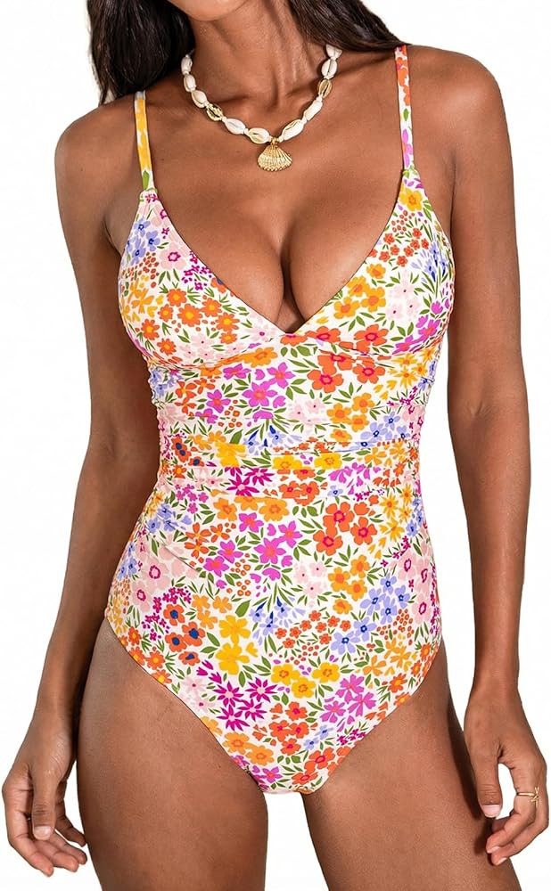 CUPSHE Women's One Piece Swimsuit Tummy Control V Neck Bathing Suits | Amazon (US)