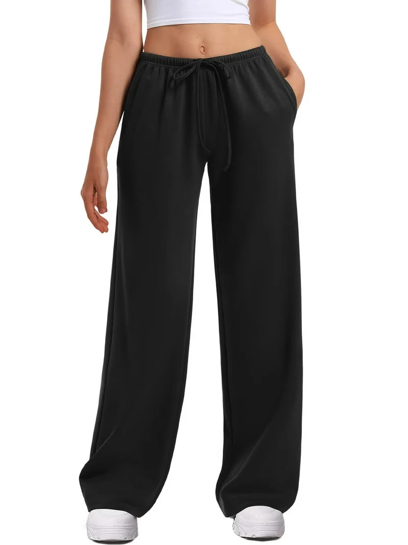 TEMOFON Women's Wide Leg Sweatpants Straight Leg Low rise Sweat Pants Drawstring Elastic Low Wais... | Walmart (US)