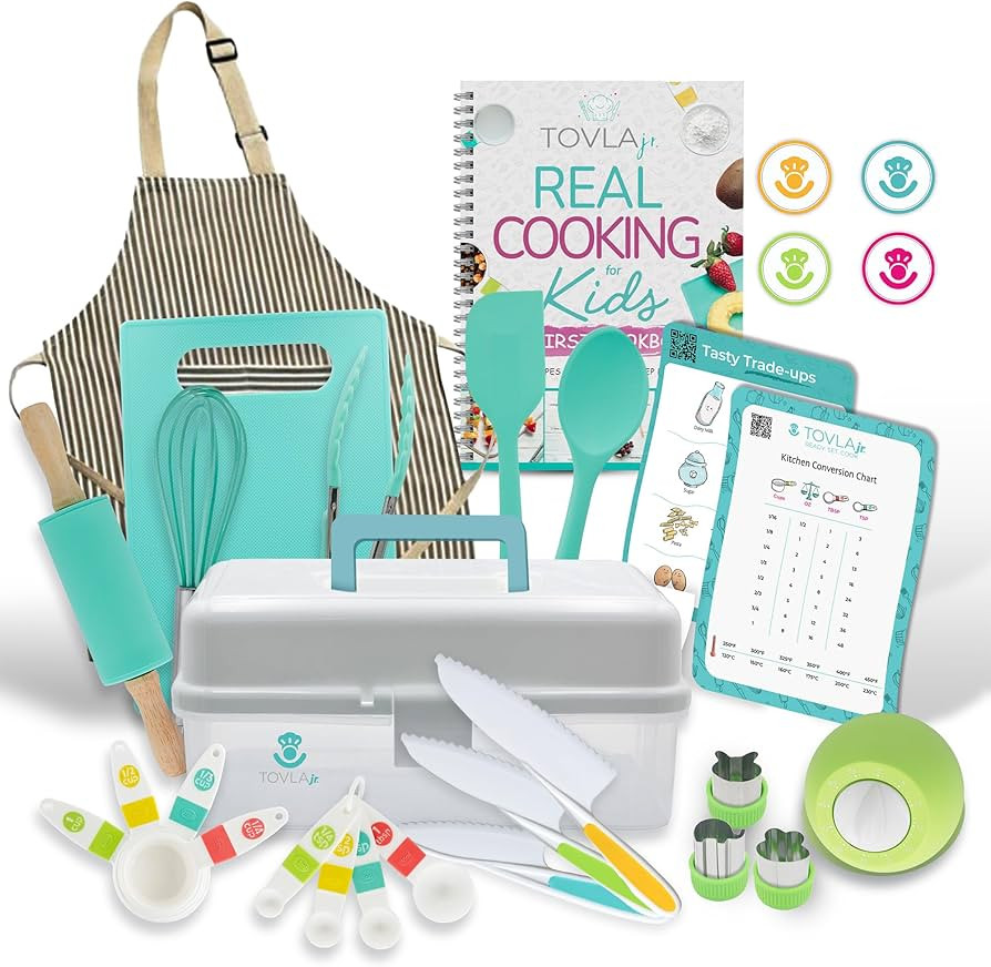 Tovla JR Kids Real Cooking and Baking Ultimate Gift Set | Montessori Kid-Safe Knives, Apron, Visu... | Amazon (US)