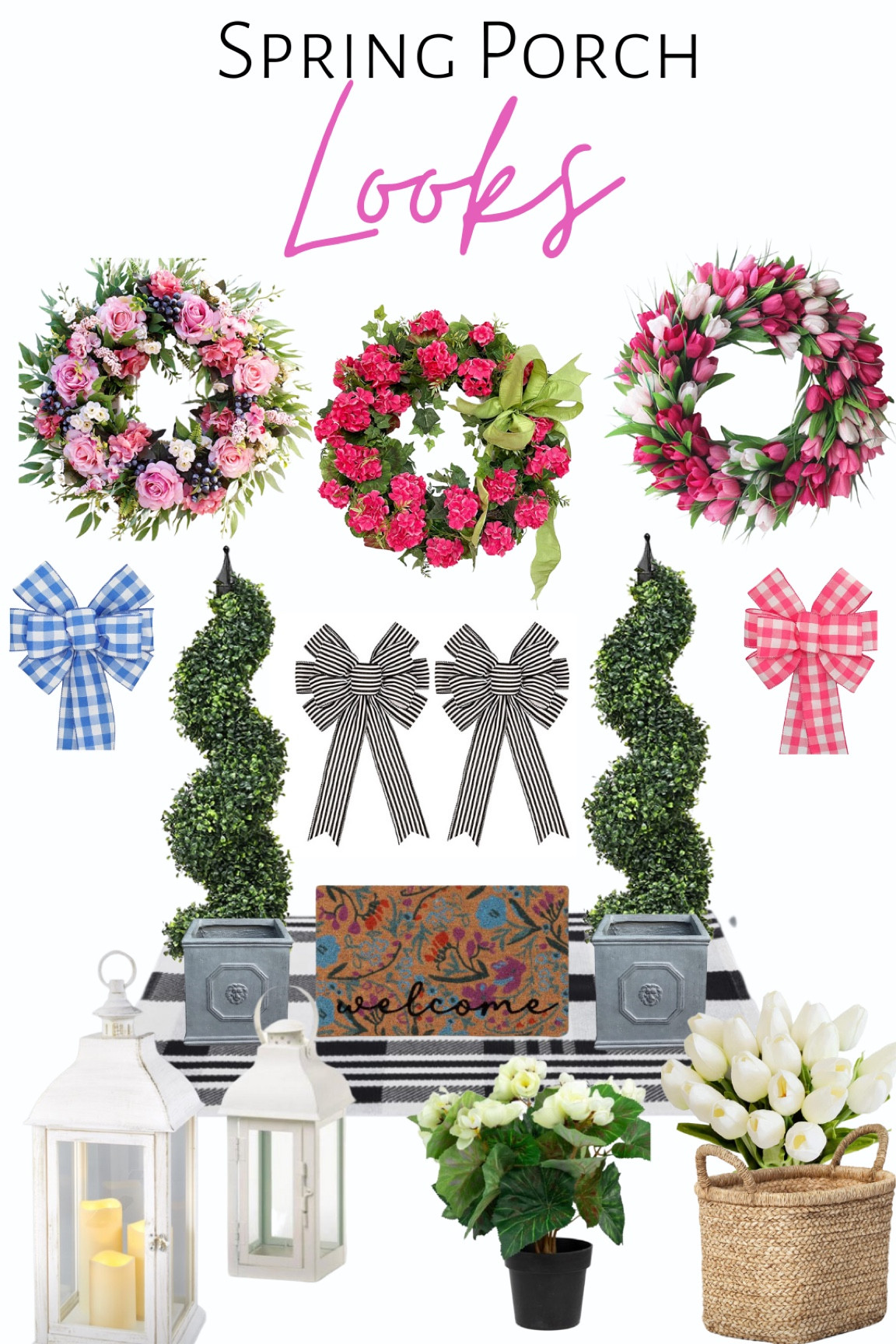 Spring front door and front porch looks! Bows wreaths rugs doormats flowers planters topiaries etc!#LTKFind

#LTKSeasonal #LTKhome