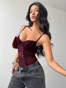 Aloruh Sexy & Elegant Women Lace Patchwork Camisole Bodysuit | SHEIN