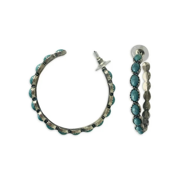 No Boundaries Turquoise and Silver Hoop Earrings | Walmart (US)