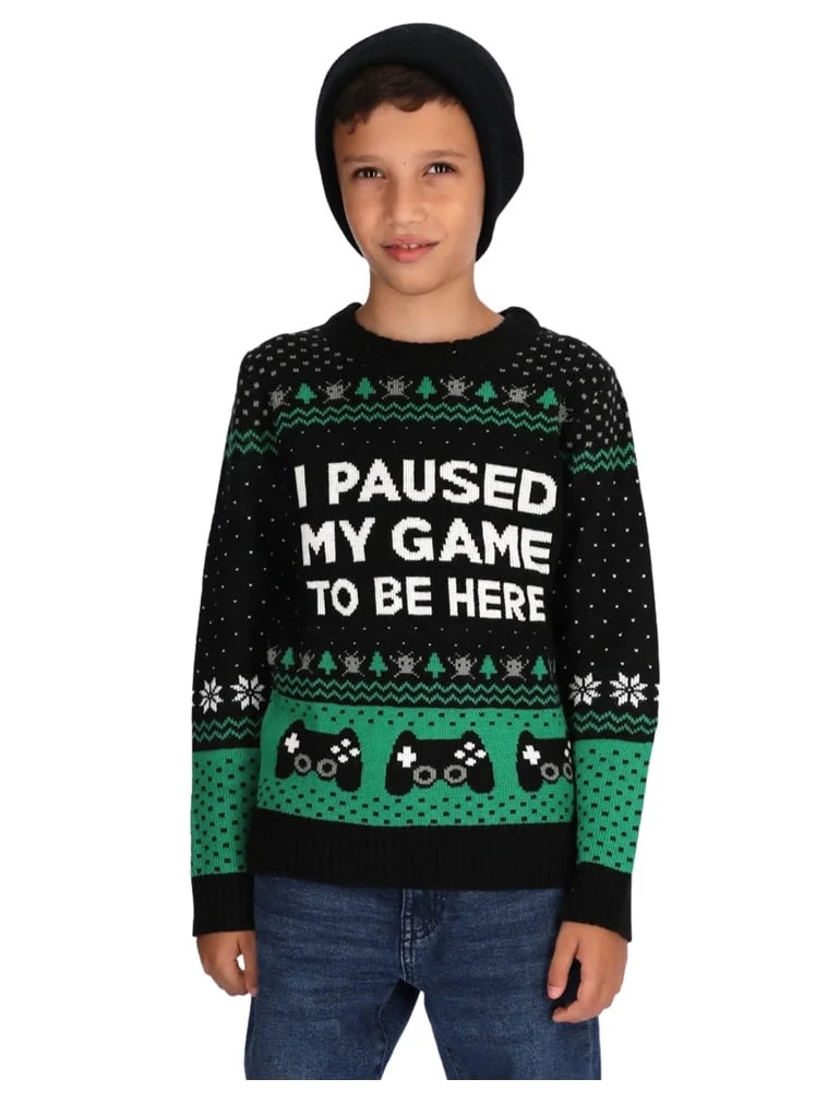 Tstars Boys Unisex Ugly Christmas Sweater Gift for Gamer I Paused My Game to Be Here Funny Video ... | Walmart (US)