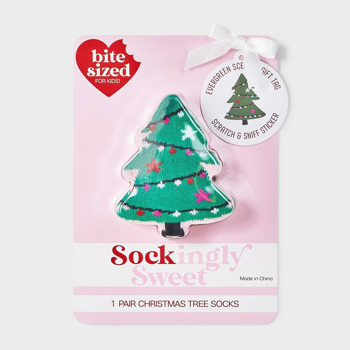 Kid's Christmas Tree Crew Socks - Pink/Green 2-5 | Target