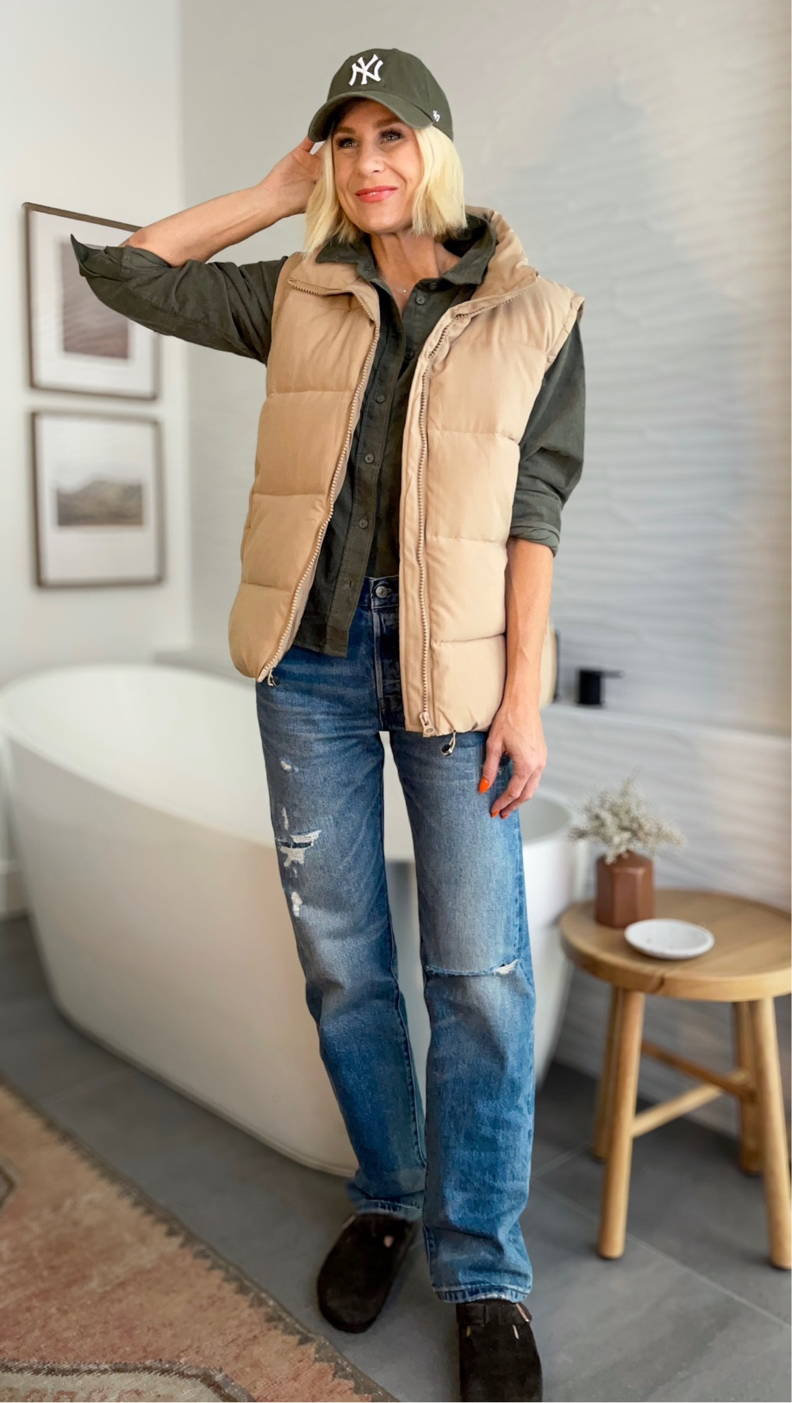 Easy, green-inspired, causal Fall outfit. Corduroy + puffer vest + favorite jeans, birk clogs and top it off with a classic ball cap.

Sizing👇🏼
Puffer: wearing size medium 
💚 top: wearing size small
Jeans: wearing 27x32
Birks: I size up
Hat: OS (more colors )#LTKxMadewell

#LTKSeasonal