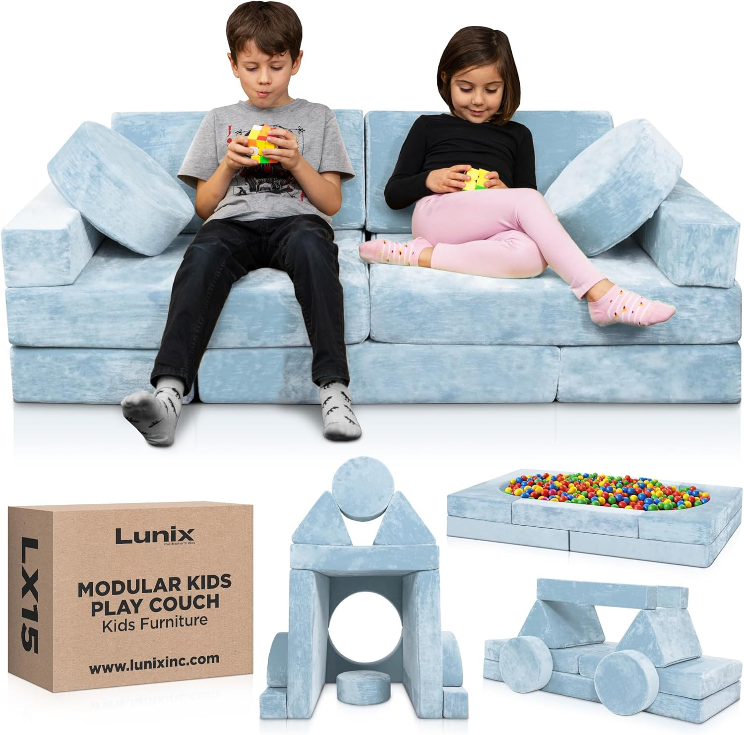 Lunix LX15 14pcs Modular Kids Play Couch, Child Sectional Sofa, Fortplay Bedroom and Playroom Fur... | Amazon (US)