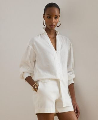 Lauren Ralph Lauren Women's Blouson-Sleeve Linen Shirt - Macy's | Macy's