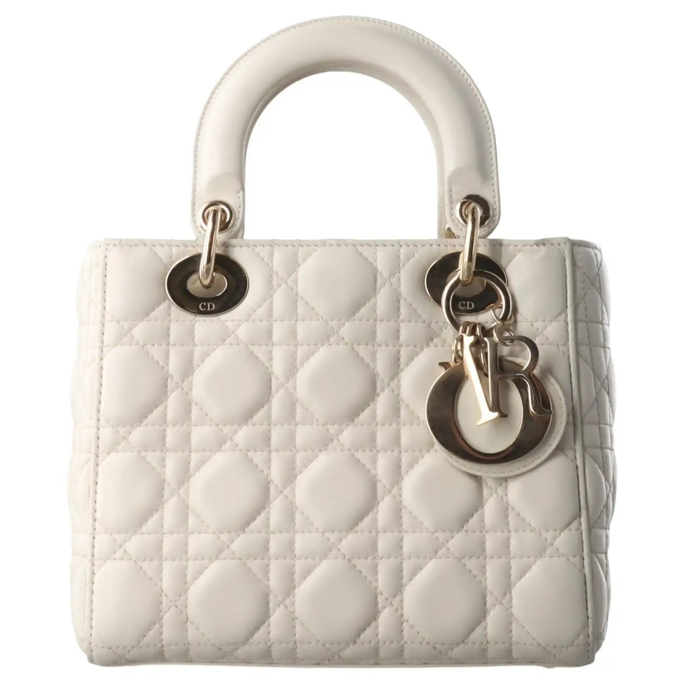 Lady Dior Small My Abcdior White Ecru Lambskin Cannage Leather | 1stDibs