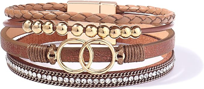 Boho Wrap Bracelets Leather Cuff Bangle Beaded Bracelets for Women Stackable Infinity Bracelets J... | Amazon (US)
