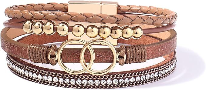 Boho Wrap Bracelets Leather Cuff Bangle Beaded Bracelets for Women Stackable Infinity Bracelets J... | Amazon (US)