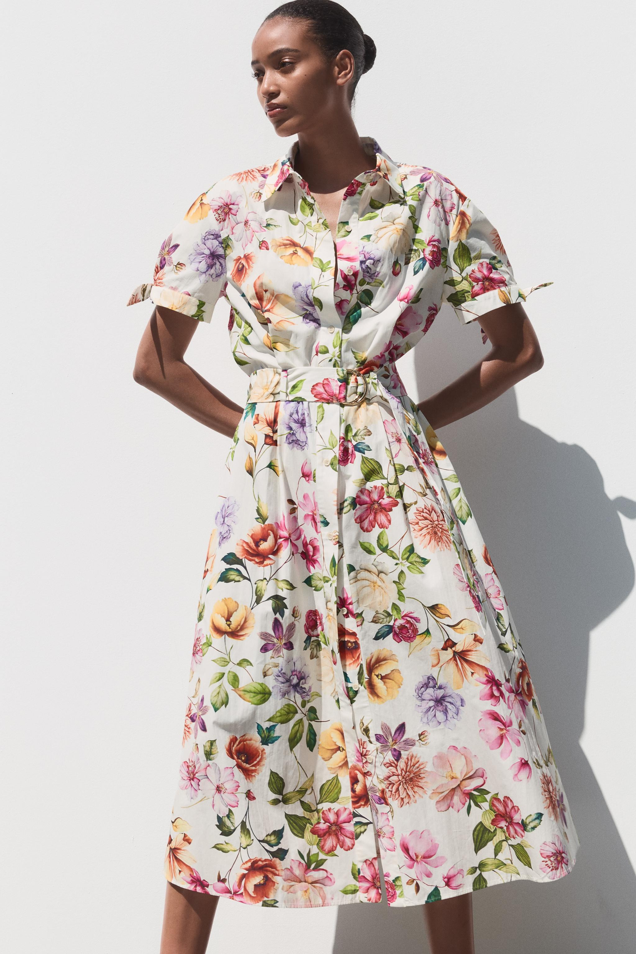 PRINTED POPLIN MIDI DRESS | Zara UK