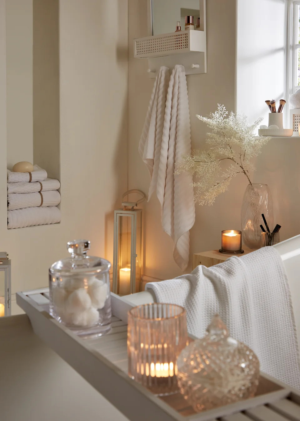 White Bamboo Bath Tray (70cm x 18cm x 35cm) | Matalan (UK)