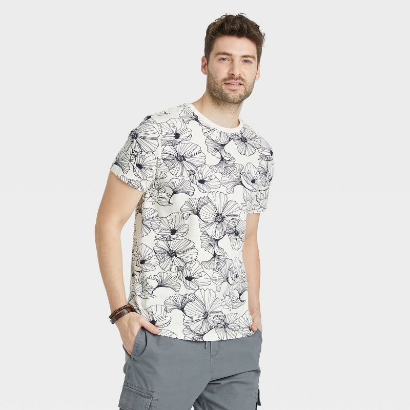 Men's Short Sleeve T-Shirt - Goodfellow & Co™ Off-White/Floral Print | Target