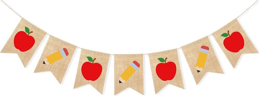 Uniwish Burlap Apple Pencil Banner First Day of School Decorations, Welcome Back to School Banner... | Amazon (US)