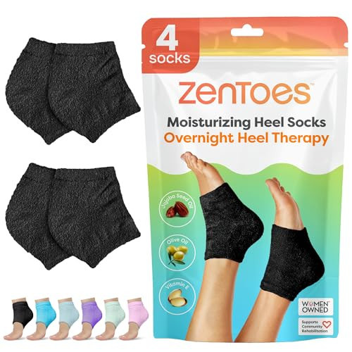 ZenToes Moisturizing Socks for Cracked Heel Treatment, Vitamin E, Olive Oil and Jojoba Oil Heel Socks, Stocking Stuffers for Women, Spa Self Care Gifts for Women (Fuzzy Black, Wide Width) | Amazon (US)