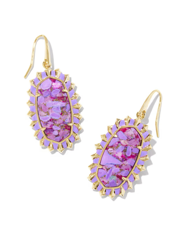 Dani Gold Color Burst Frame Drop Earrings in Bronze Veined Violet Magnesite | Kendra Scott