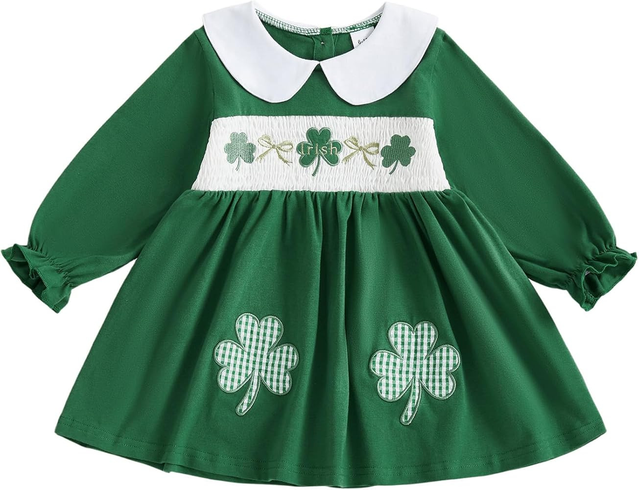 Adobabirl St Patricks Day Baby Girl Outfit Toddler Shamrock Embroidery Dress Ruffle Long Sleeve S... | Amazon (US)