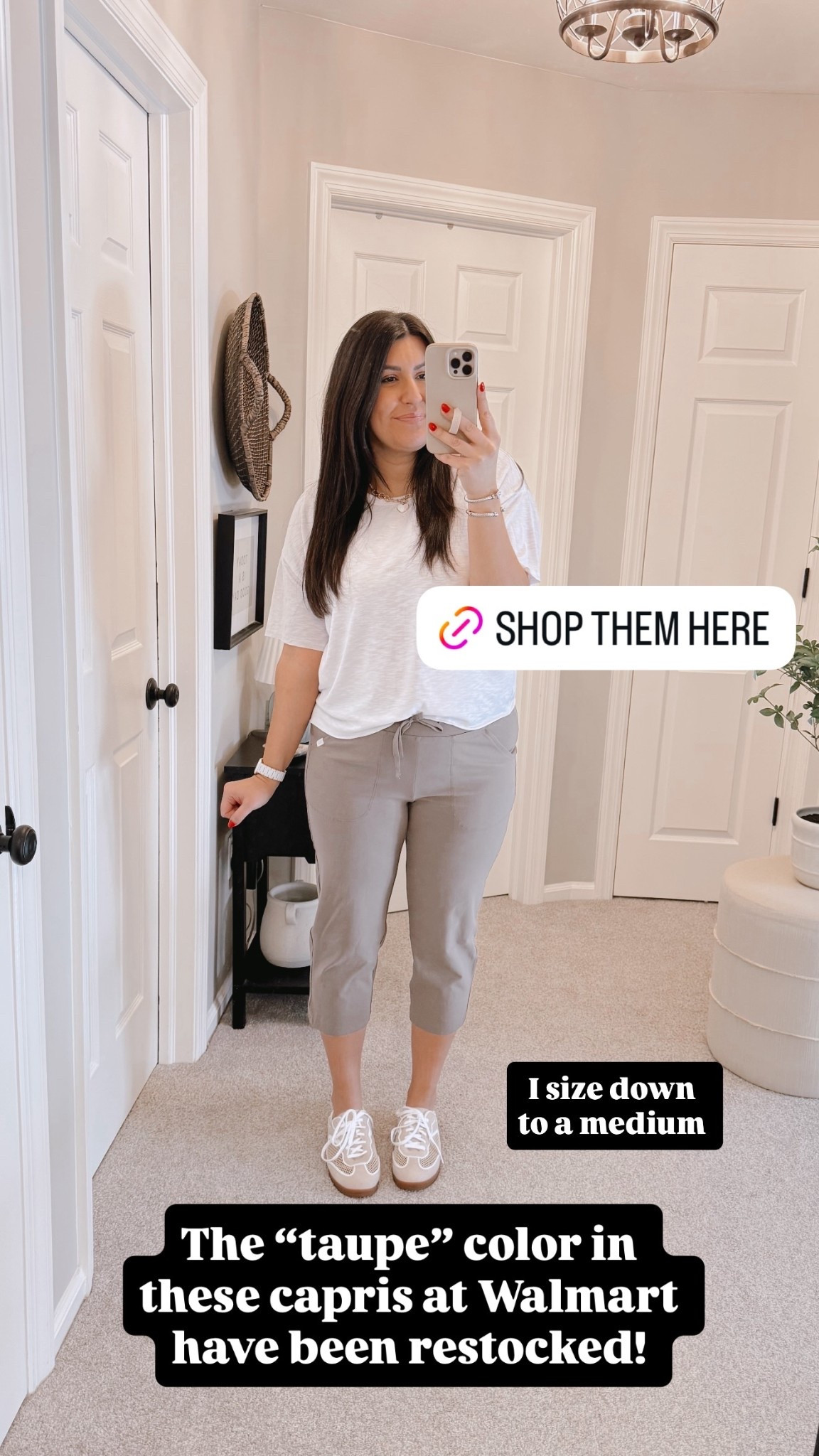 The “taupe” color in these capris at Walmart have been restocked!  I size down 
to a medium
Large tee 

#LTKmomlife #LTKootd #LTKgrwm