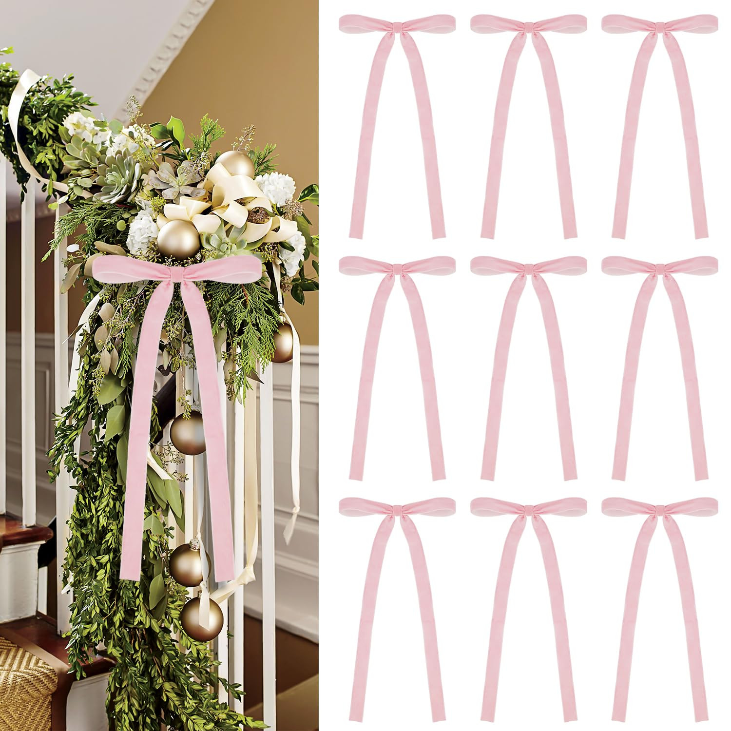 20 Pcs Velvet Christmas Bow Ornaments 5.9" x 12" Pre-Tied Rustic Crafts Gift Premade Bows with Tw... | Amazon (US)