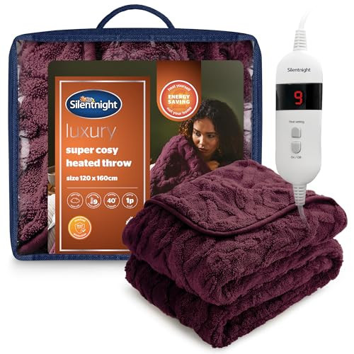 Silentnight Luxury Super Cosy Heated Throw - Snuggly Soft Knit Jacquard Fleece Electric Blanket for Sofa Bed with 9 Heat Settings - Fast Heat-up and Safe Shut Off - Machine Washable - 120x160cm, Berry | Amazon (UK)