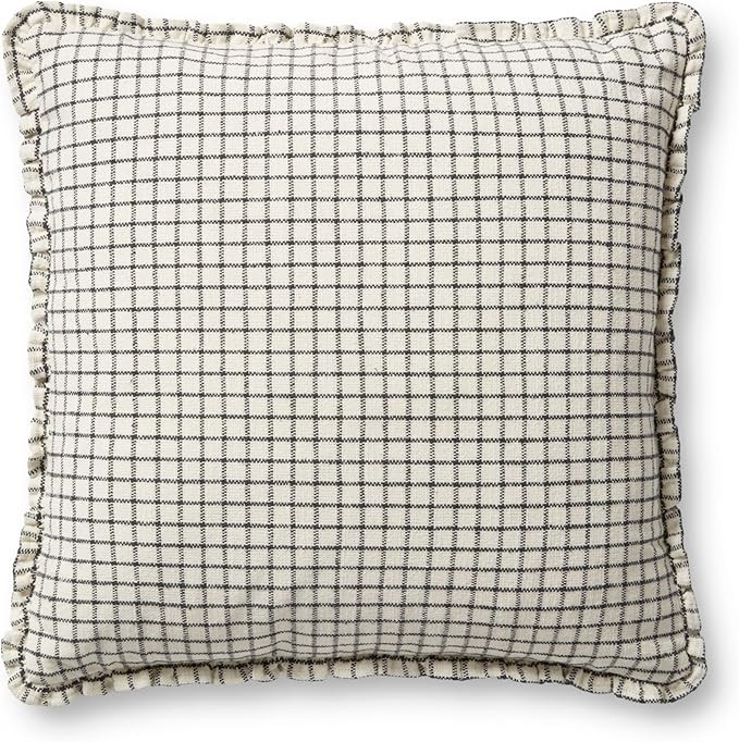 Loloi Dinah Pillow, 18'' x 18'' Cover w/Down, Ivory/Black | Amazon (US)