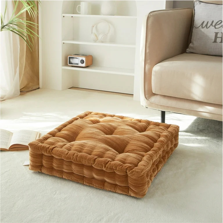 Home Decor Collection Style House Yellow Velvet Decorative Floor Pillow for Adults, 20" x 20" | Walmart (US)