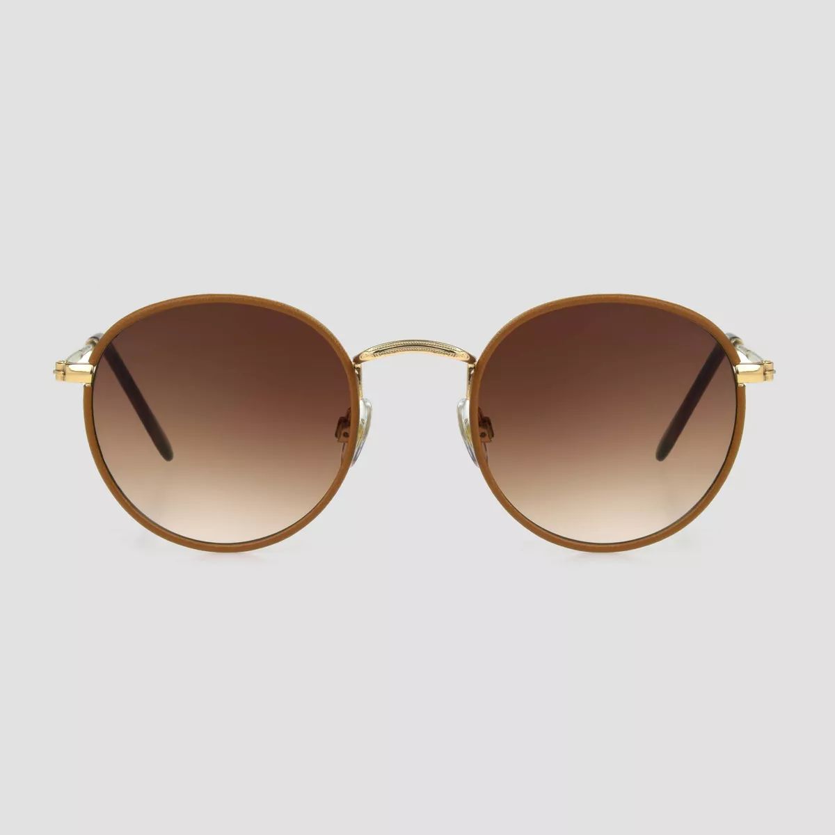 Women's Vegan Leather Wrapped Round Sunglasses - Universal Thread™ Caramel/Gold | Target