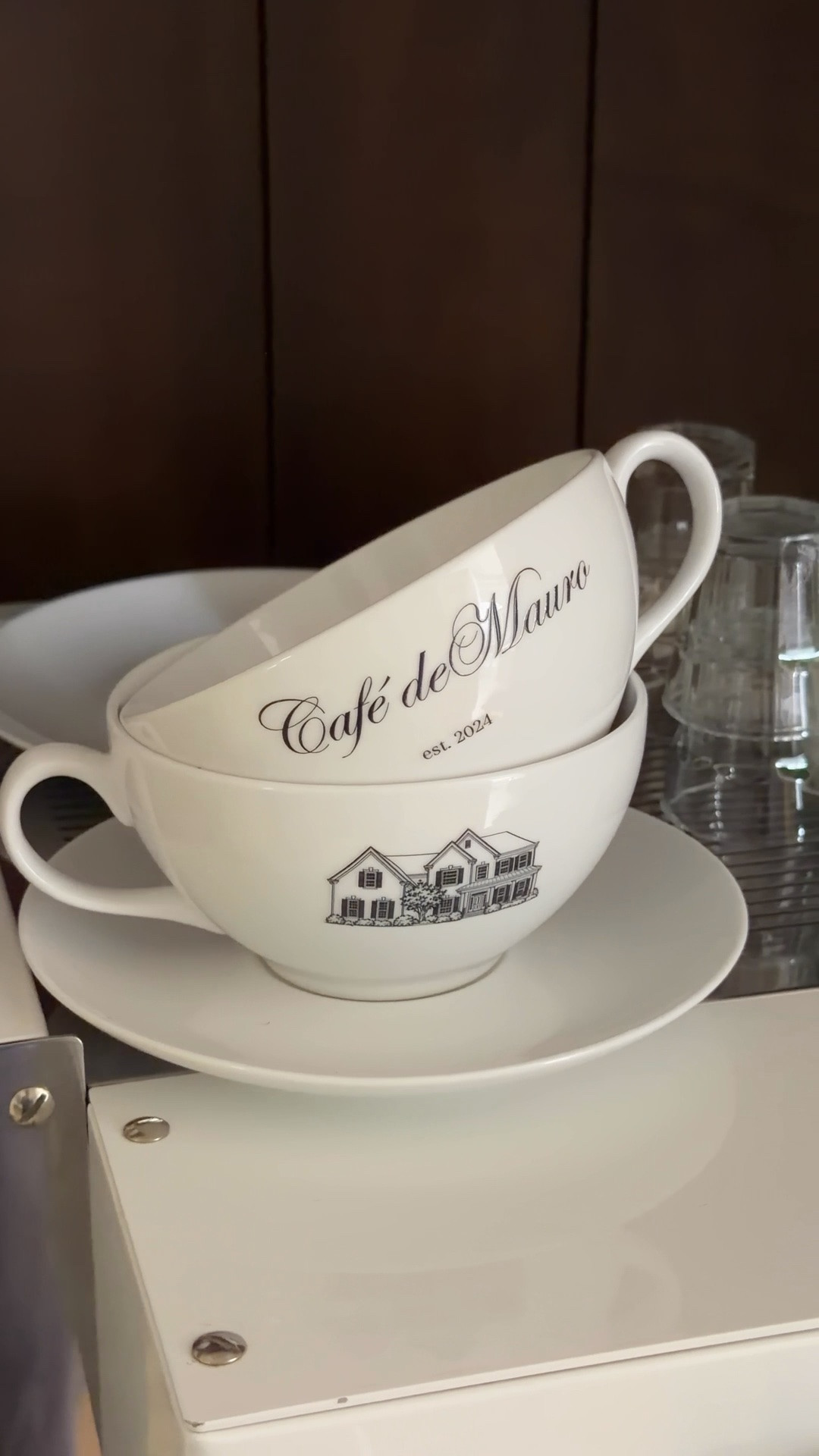 Love these beautiful mugs!! Ordered the stickers from Jiffy.com (UV DTF by Size) and printed in the smallest size allowed (approx 3” x 1” for the Café sign and 2” x 1” for the Home design)