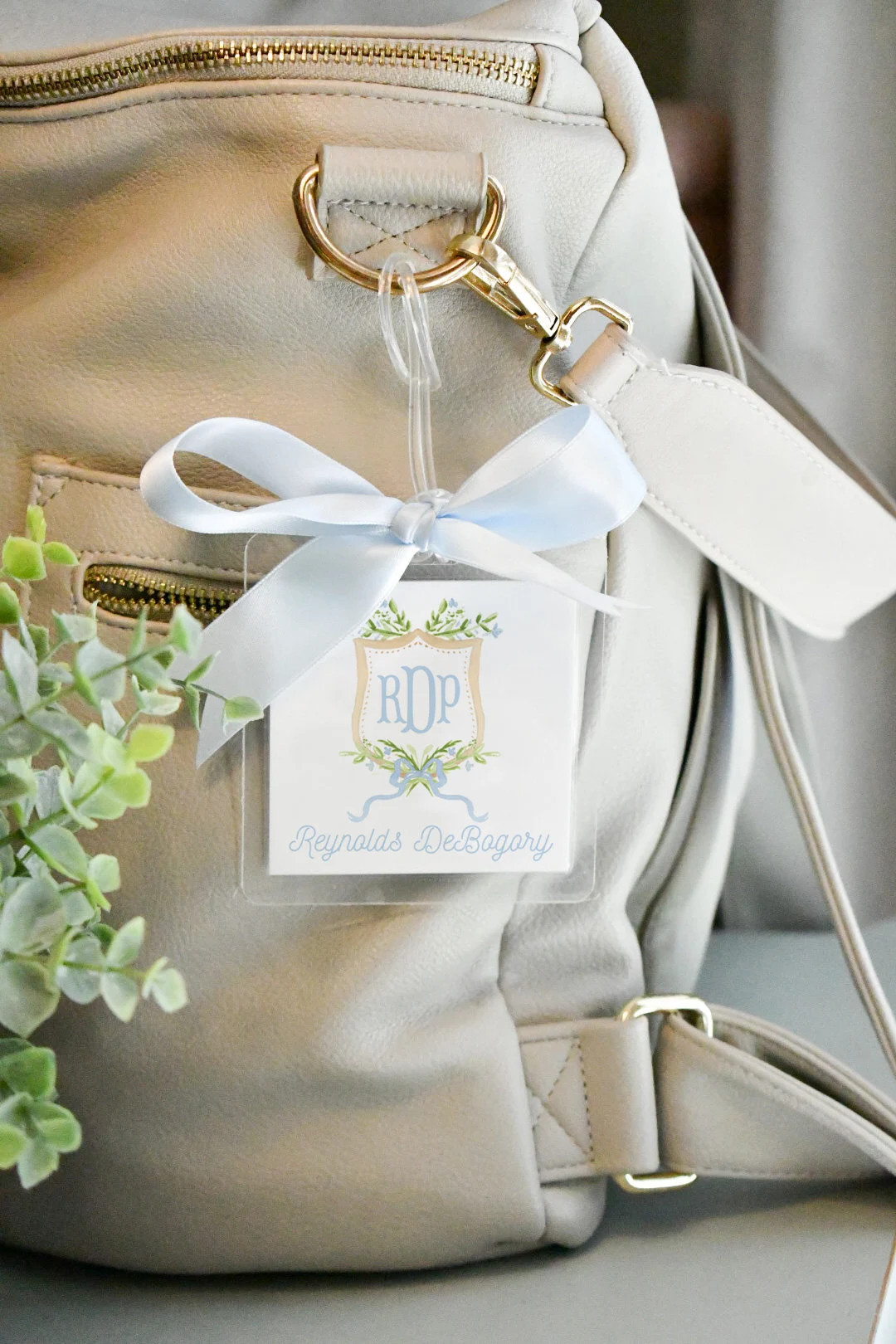 Watercolor Blue Floral Crest Luggage Diaper Bag Tag // Greenery // Boy // Floral // Monogram // B... | Etsy (US)