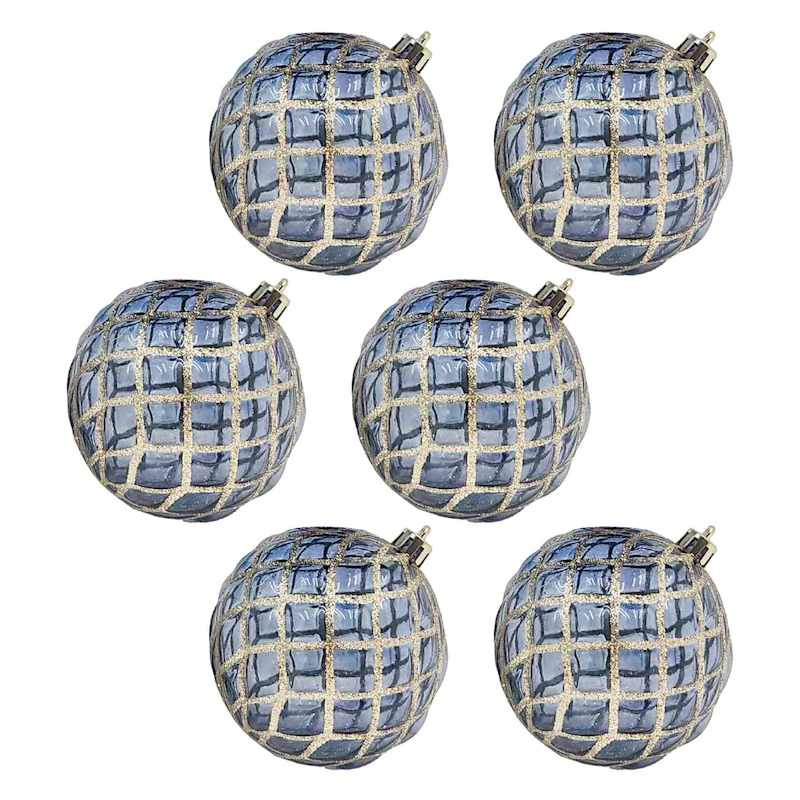 6-Count Blue Transparent Quilted Ornaments, 80mm | At Home