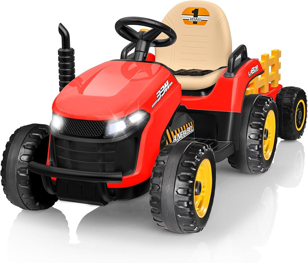 ANPABO 24V Ride On Tractor w/Tiltable & Detachable Trailer, EVA Tires, Up to 4.3Mph, Ride On Toys... | Amazon (US)