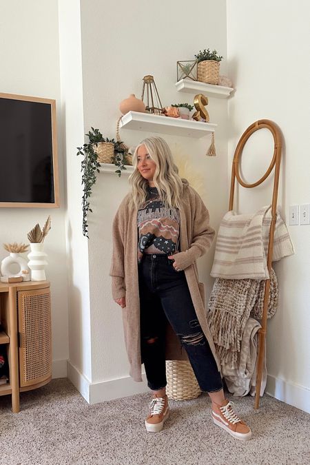 Fall outfit inspo. Black denim, billabong graphic tee, pink blush long line cardigan and vans shoes!  

#LTKSeasonal #LTKfindsunder100 #LTKshoecrush