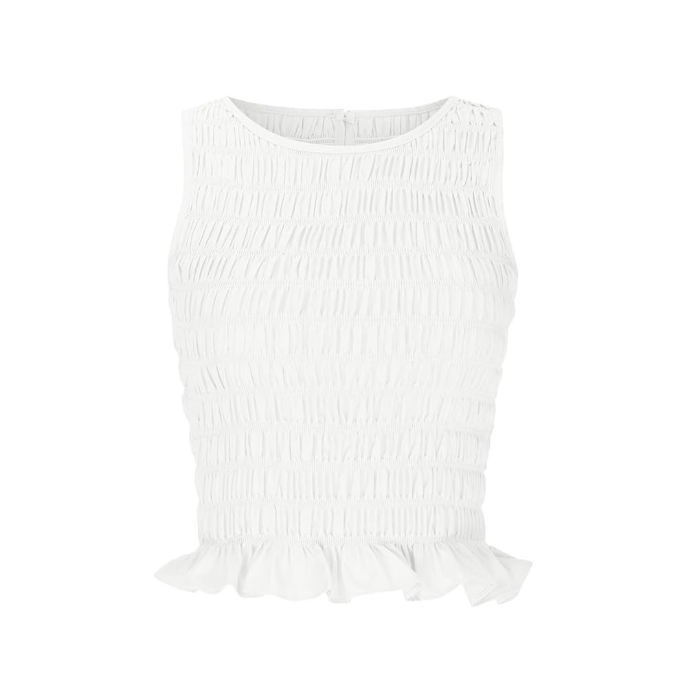 OneWhoYoung Women's Pleated high Elastic Sexy Ruffled Edge Slim Fitting top Y2K Crop Tops Sleevel... | Amazon (US)