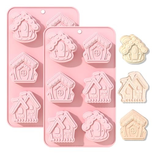 Christmas Silicone Molds Gingerbread House Mold No-Stick Silicone Molds for Baking Pink Jello Molds Chocolate Cake Jello Cookie Soap Candy Making Supplies (Pack of 2) | Amazon (US)