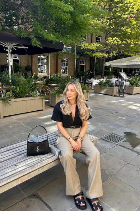 Summer Look 2 - Monochrome is my fav, but beige is the perfect alternative to white for a softer, classic summer look. Featuring a black shirt, beige tailored linen trousers and black accessories from YSL and Hermes

#LTKspring #LTKsummer