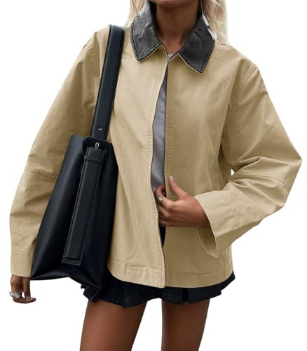 Cicy Bell Women Barn Jacket Zip Up Cotton Canvas Oversized Lightweight Coat | Amazon (US)