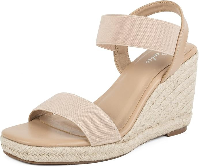 Putu Espadrille Platform Wedge Sandals for Women Square Open Toe Dressy Wedges with Elastic Ankle... | Amazon (US)