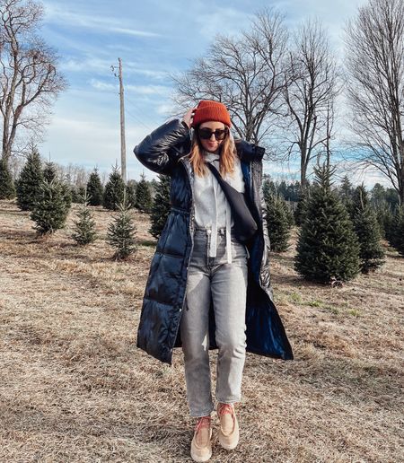 Winter outfit | Christmas tree farm outfit | puffer jacket | beanie | gray jeans similar styles #gap #nordstrom #beanie #boots 

#LTKfindsunder100 #LTKCyberWeek #LTKsalealert