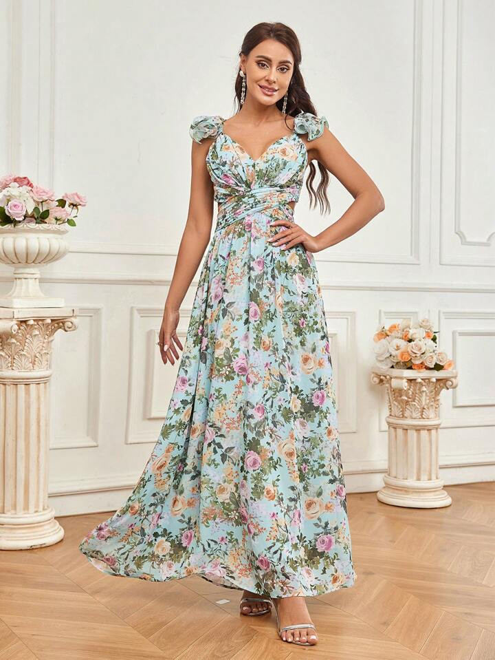 SHEIN Belle Vestido Largo Maxi De Cintura Recortada Y Estampado Floral Para Mujer | SHEIN