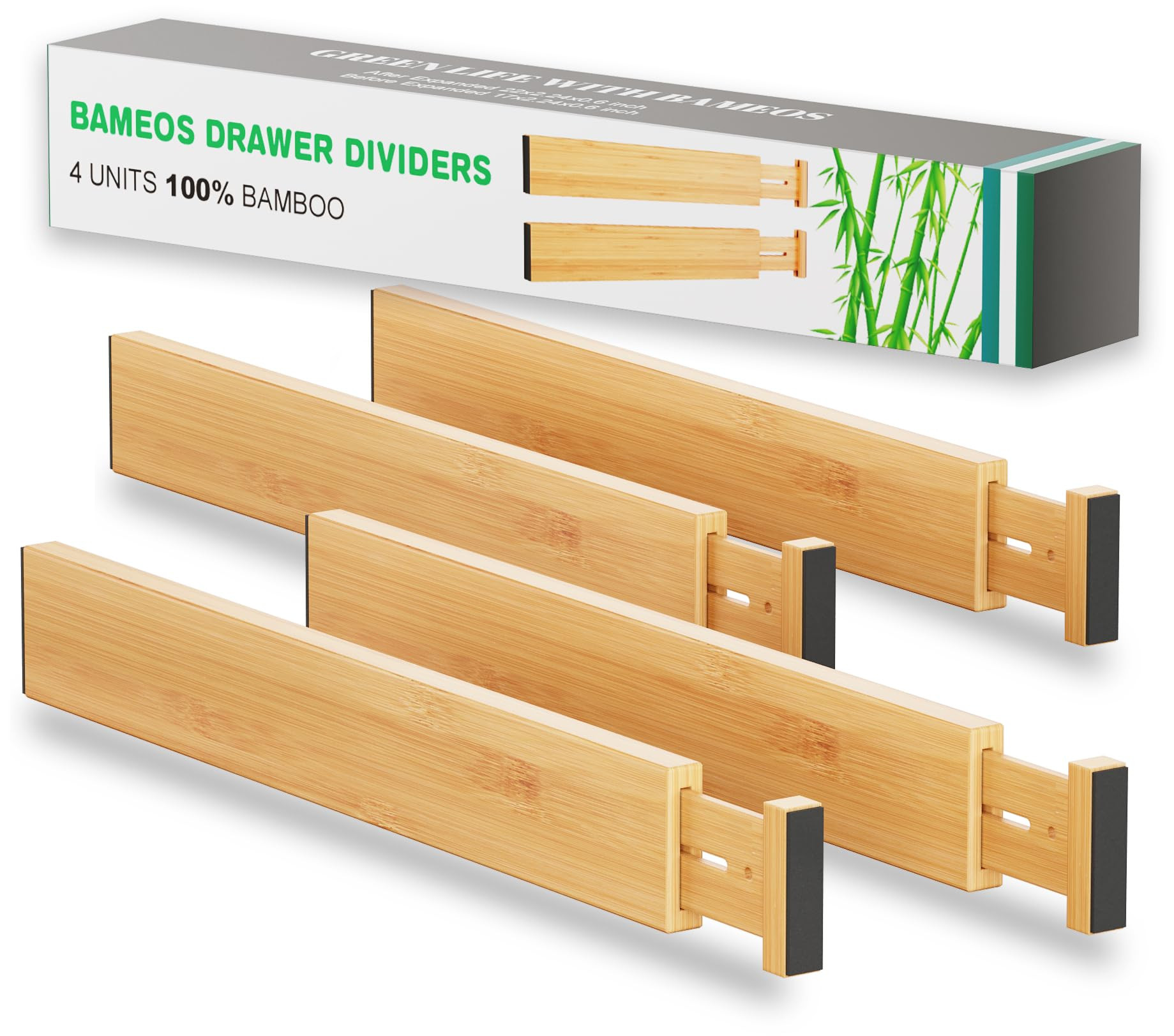BAMEOS Drawer Dividers kitchen Organization Bamboo Utensil Organizers for Kitchen Bedroom Bathroo... | Amazon (US)