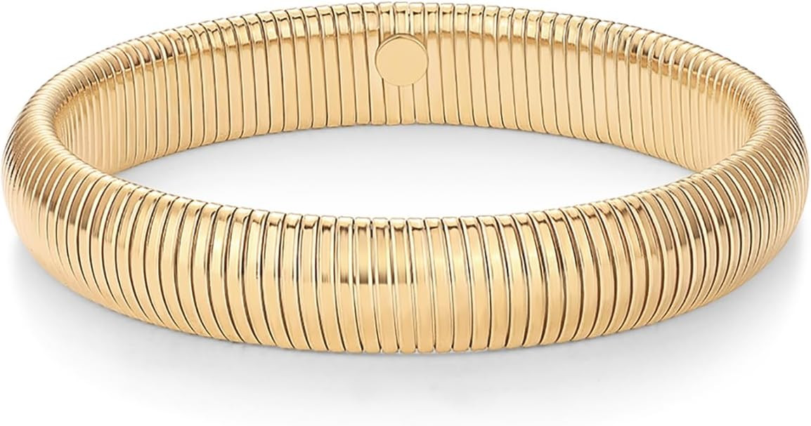 PAVOI Stainless Steel 14K Gold Plated Waterproof Flexible Stretch Chunky Bangle for Women | Cobra... | Amazon (US)