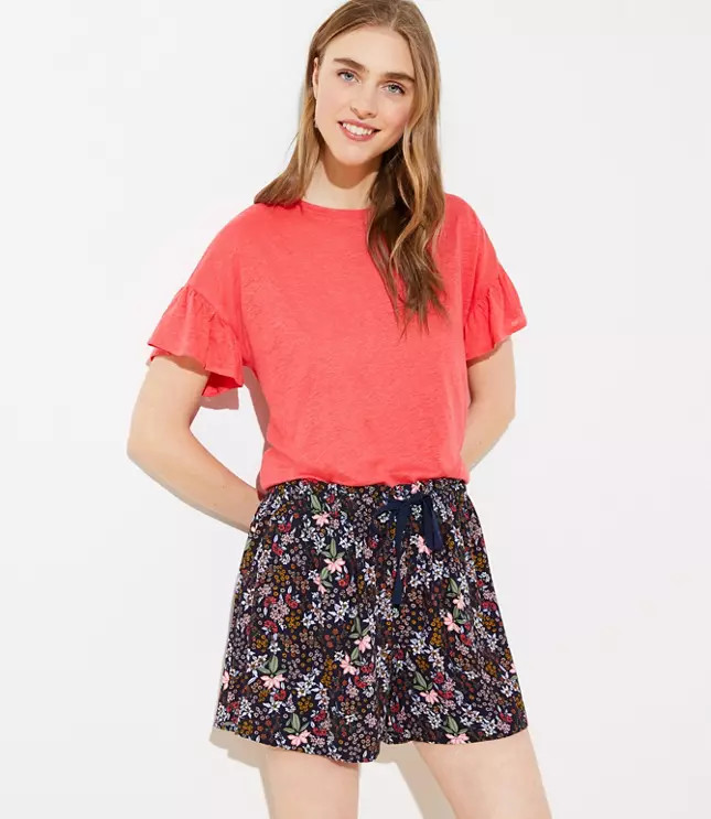 Ruffle Sleeve Linen Tee | LOFT